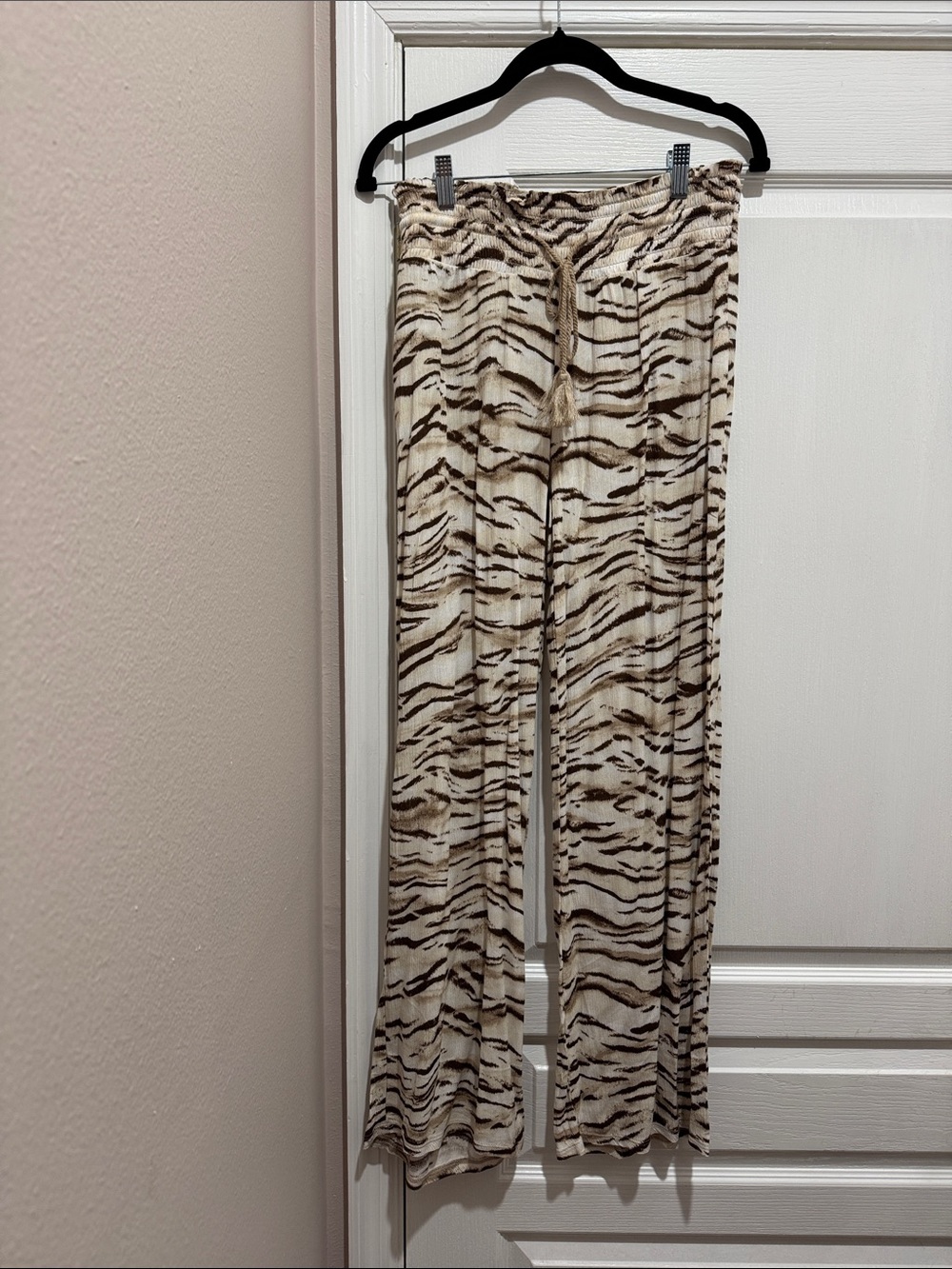 INC International Concepts Beige & Brown Zebra-Print Wide Leg Pants